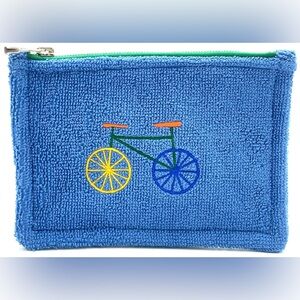 Hermes AUTHENTIC RARE UNISEX Blue and Green TERRY & Striped Pouch ZIP BAG